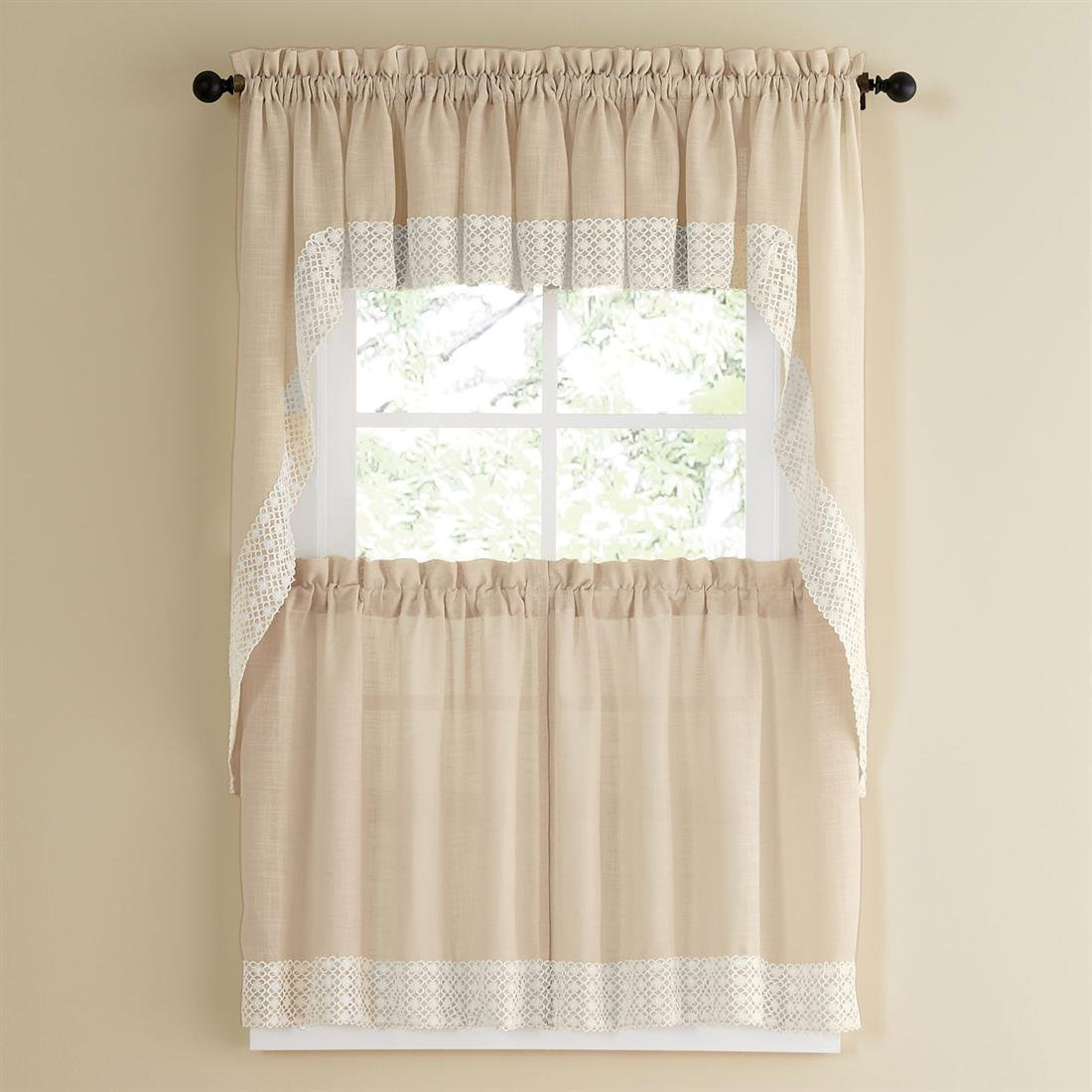Salem Kitchen Curtain French Vanilla W Lace Trim Lorraine Home