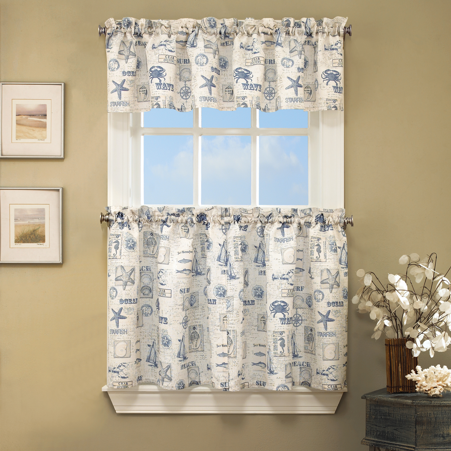 By The Sea Printed Ocean Beach Images Kitchen Curtains Tiers Or Valance Ebay