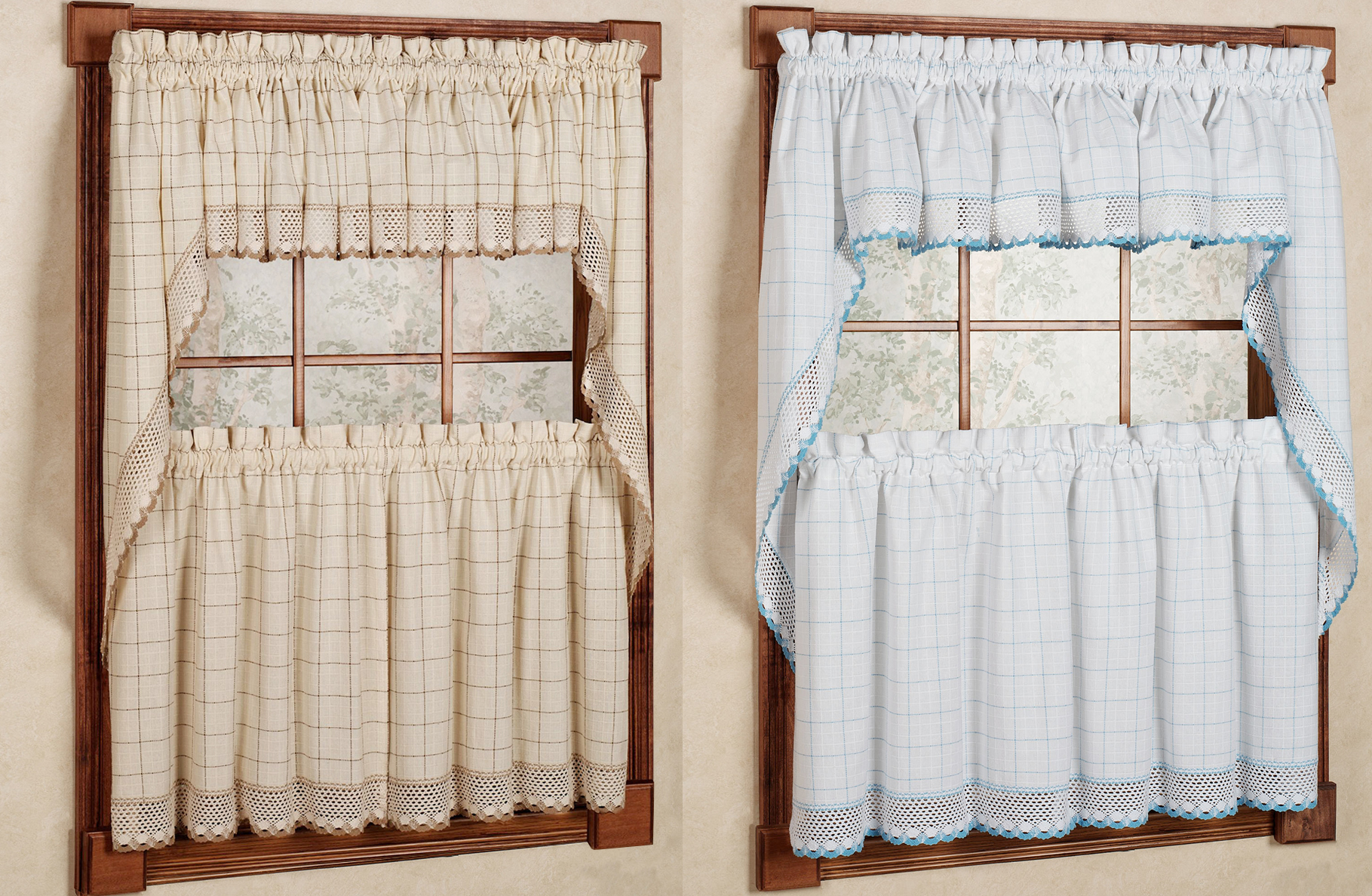 24" or 36" Set Adirondack Cotton Kitchen Window Curtain White/Blue