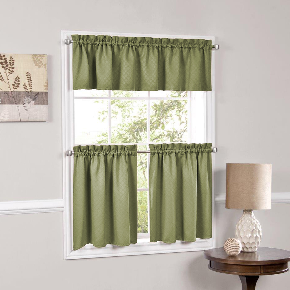 Facets Sage Room Darkening Blackout Insulated Kitchen Curtains