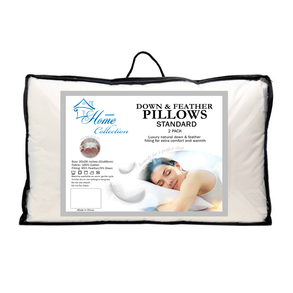Down and Feather Blend 100 Cotton Cover Premium Bed Pillow 2 Pack