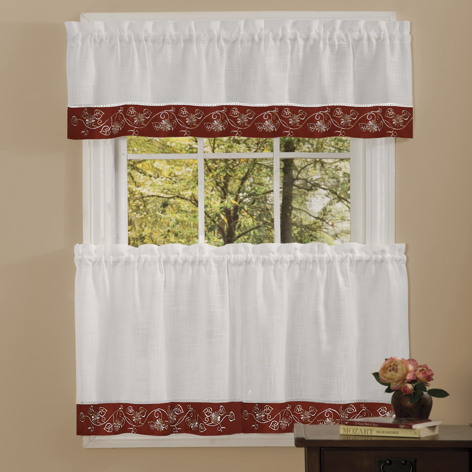 Oakwood Linen Style Kitchen Window Curtains Tiers Or Valance