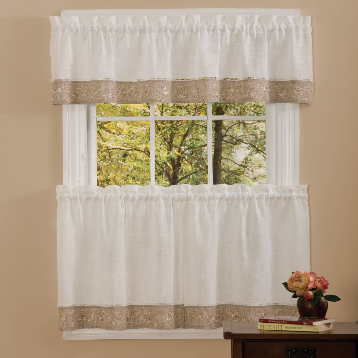 Oakwood Linen Style Kitchen Window Curtains Tiers Or Valance Natural EBay