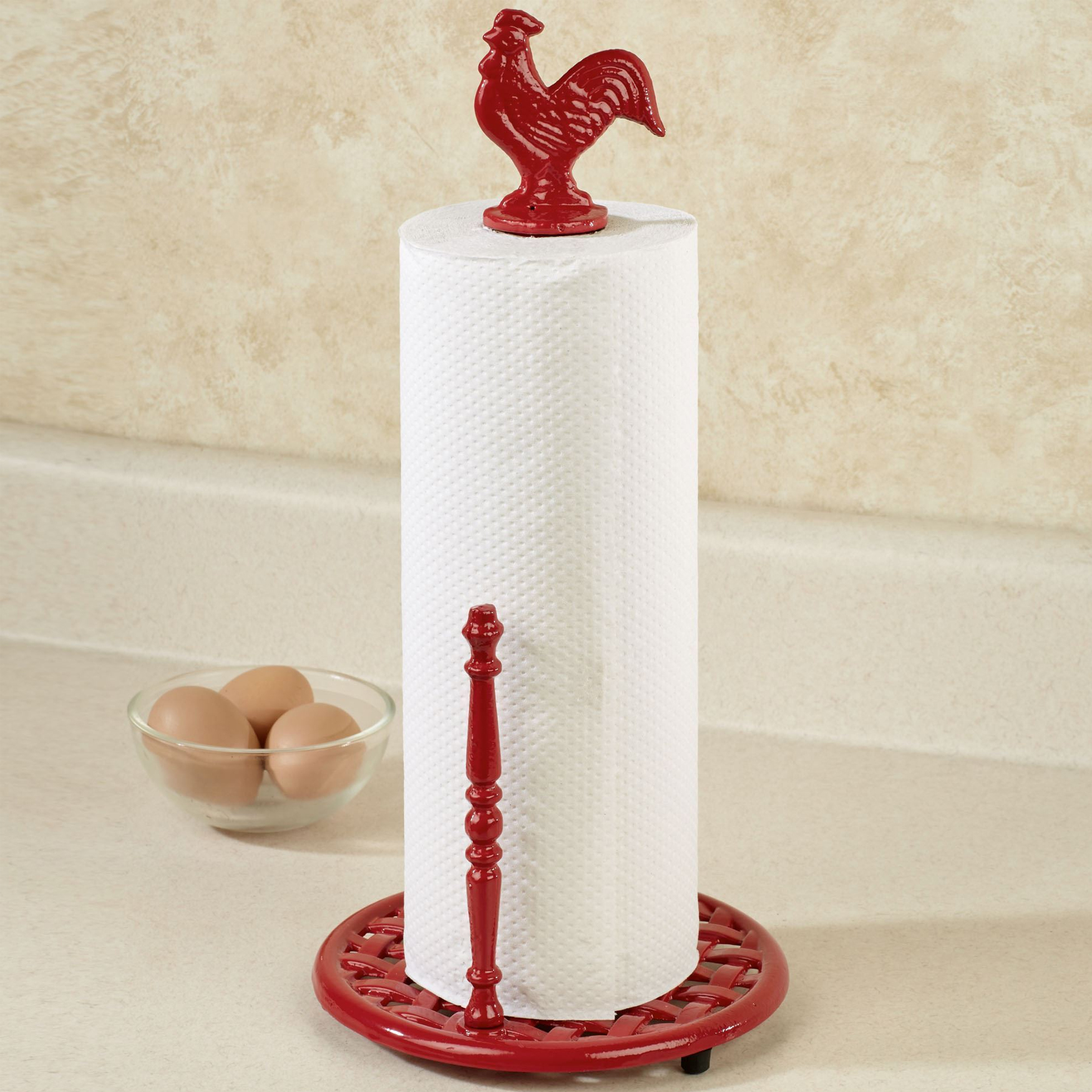 Home Basics Cast Iron Rooster Design Paper Towel Holder Red