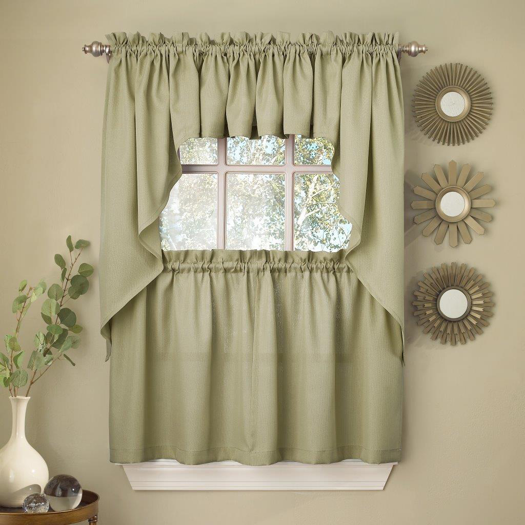 Sage Solid Opaque Ribcord Kitchen Curtains Choice of Tiers Valance or Swag eBay