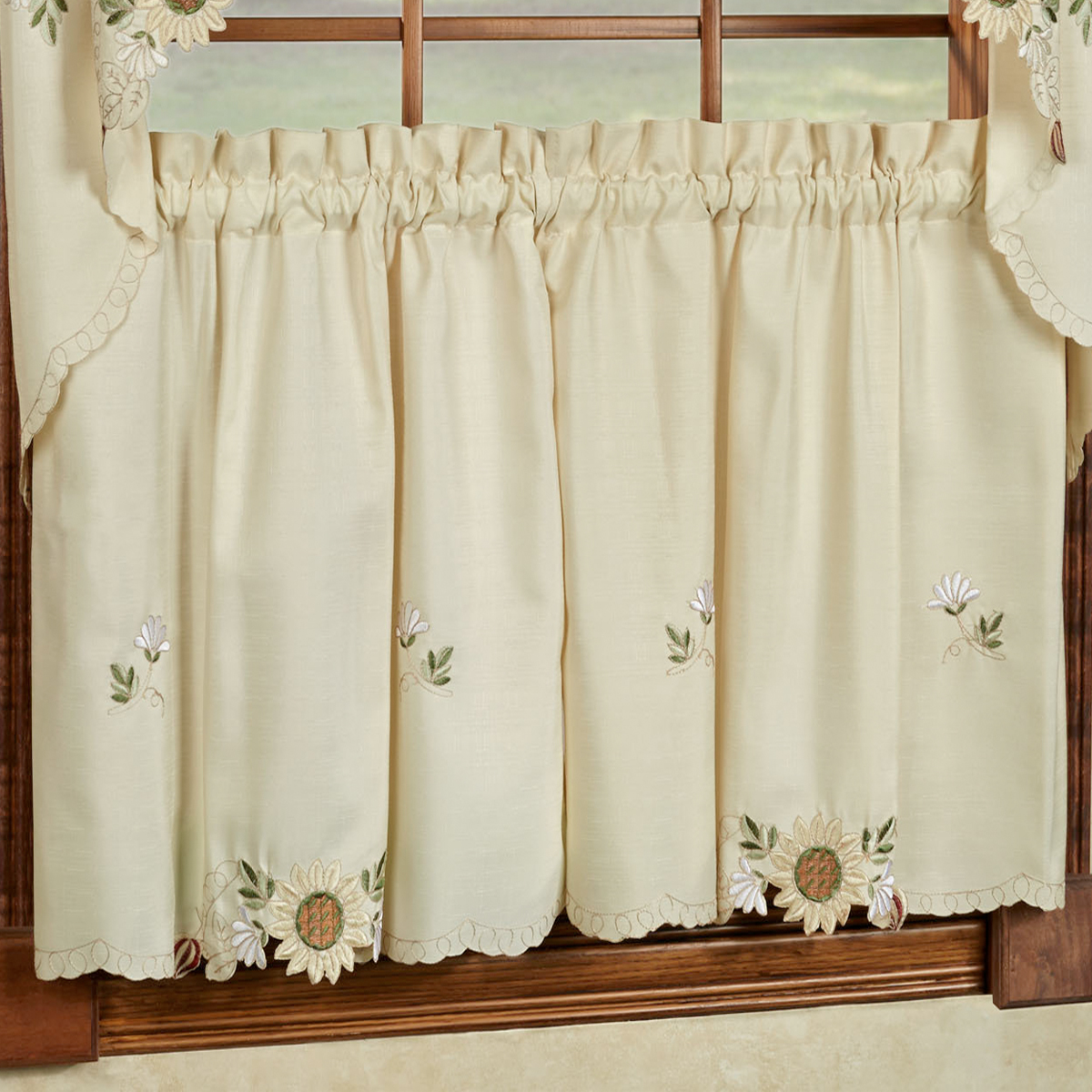 Sunflower Cream Embroidered Kitchen Curtains 36 Tier Swag Valance   1569895 