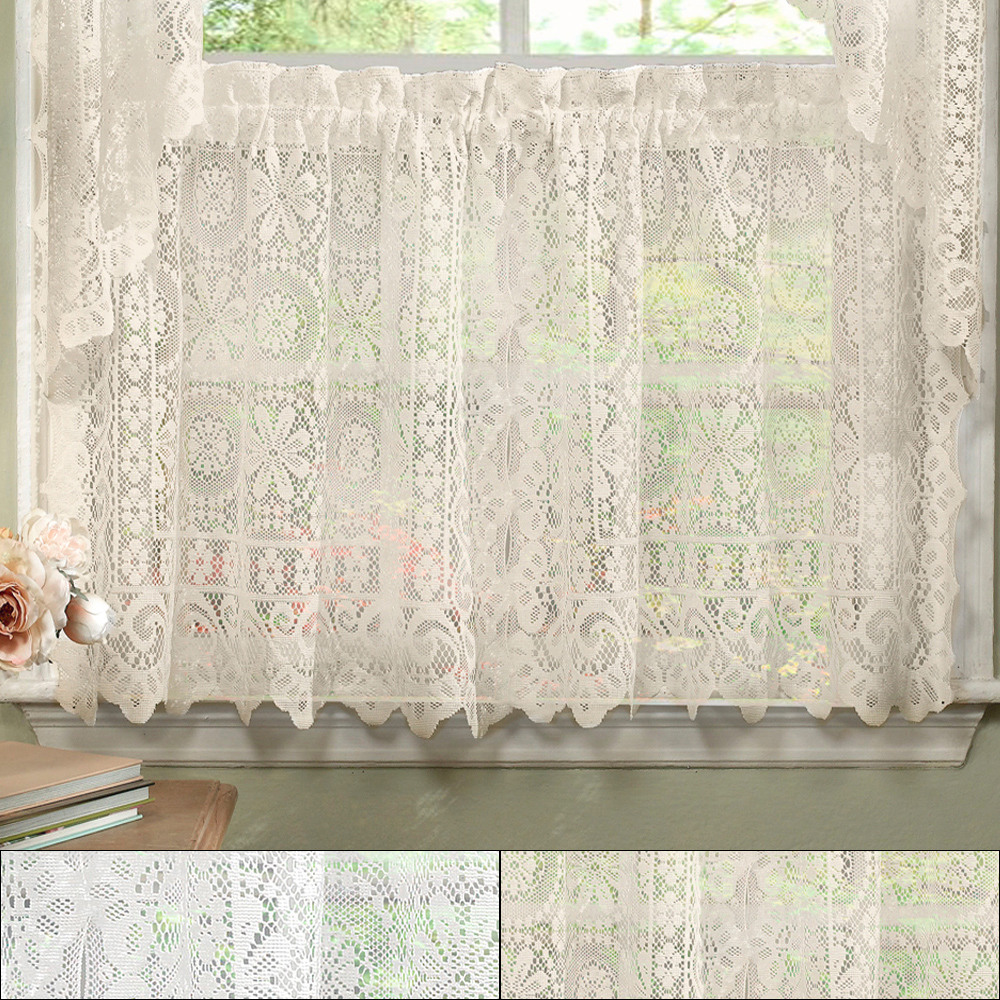 Hopewell Heavy Floral Lace Kitchen Window Curtain 24 X 58 Tier Ebay