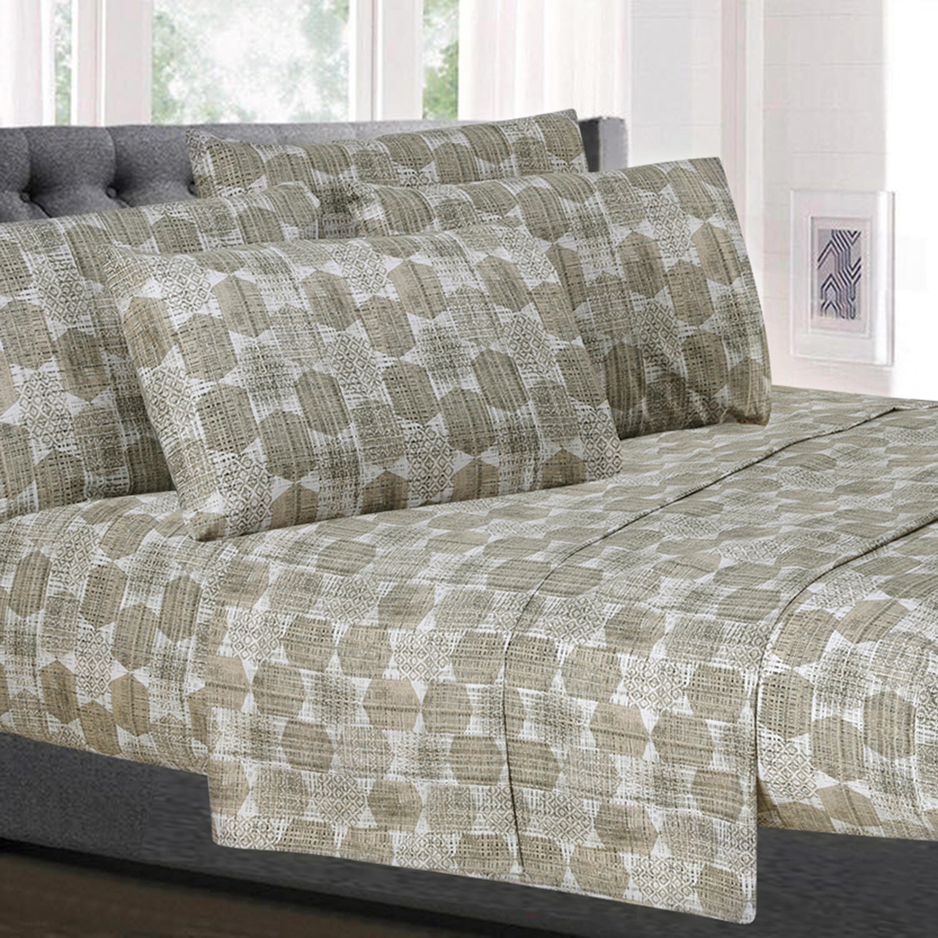 Monaco Taupe Geometric Pattern 6-Piece 1500 Thread Count Sheet Set
