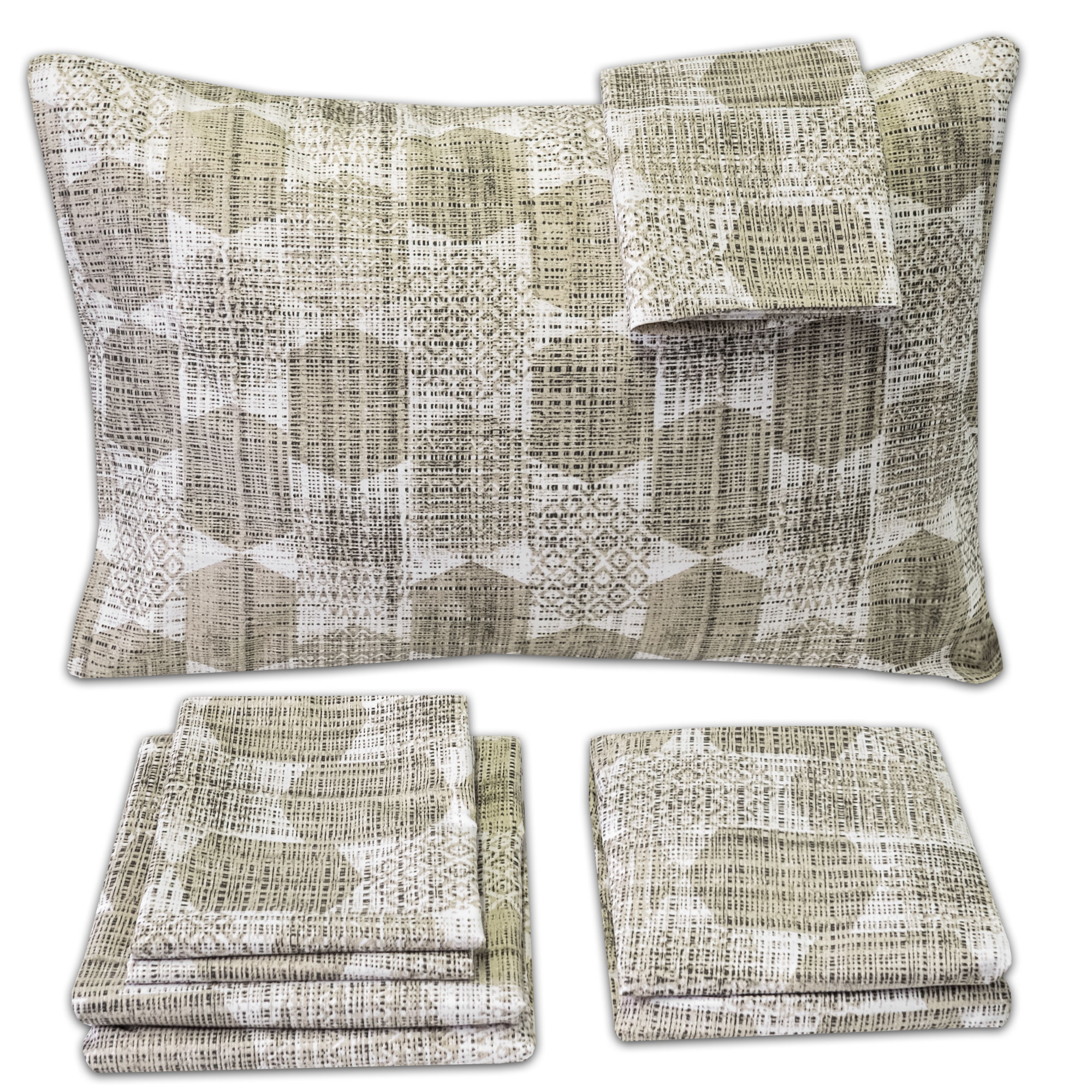 Monaco Taupe Geometric Pattern 6-Piece 1500 Thread Count Sheet Set