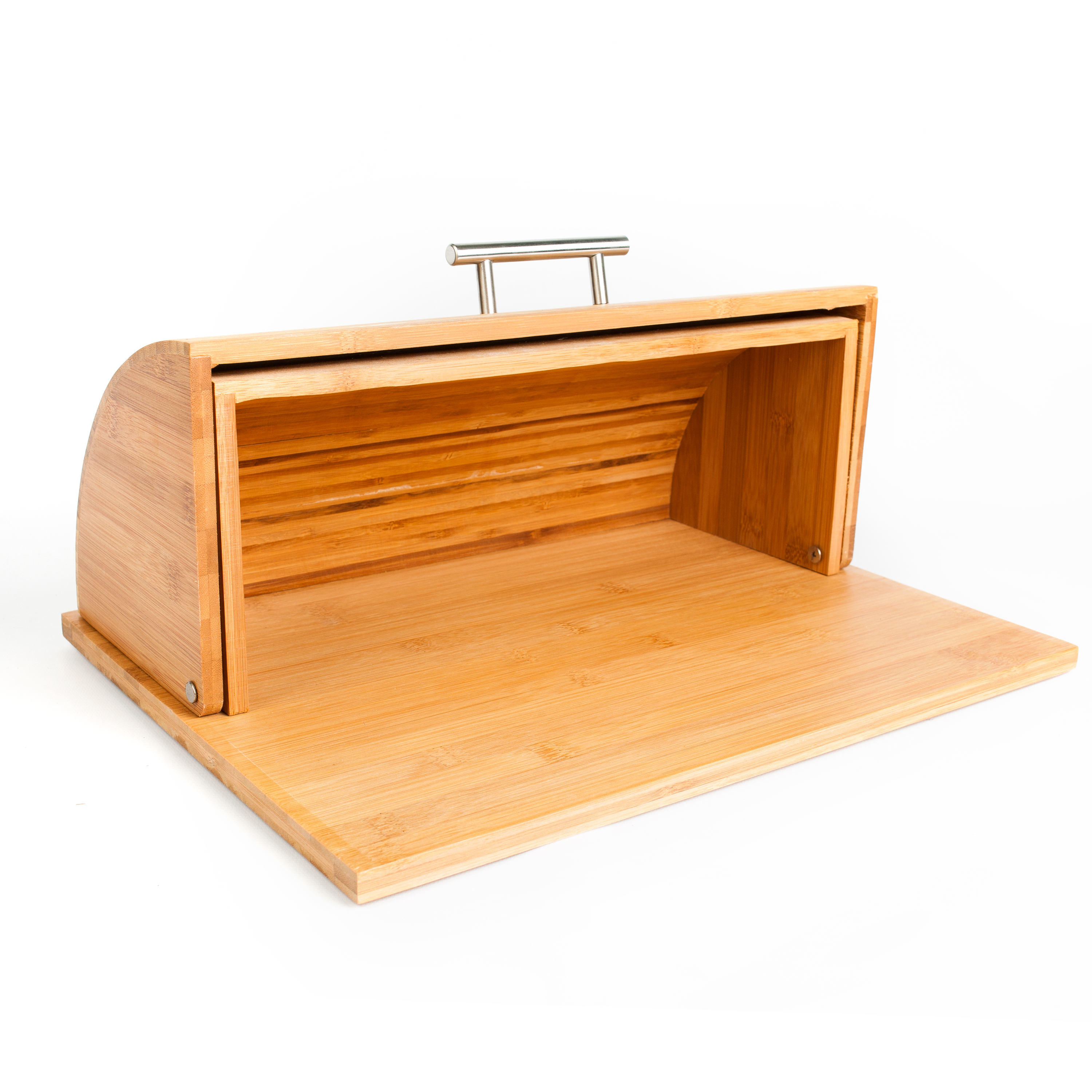 Quality Roll Top Bamboo Breadbox w/ Built in Cutting Board 15.5 x 12.6