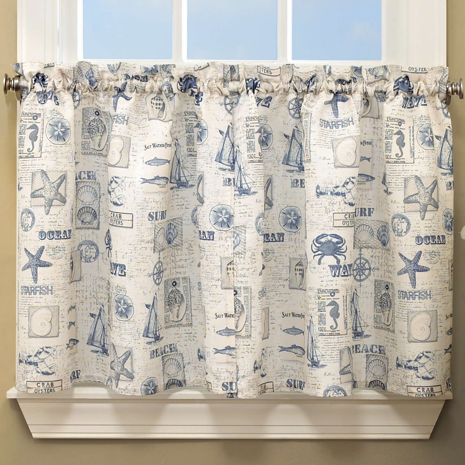 By The Sea Printed Ocean Beach Kitchen Curtains 24 Tier Valance