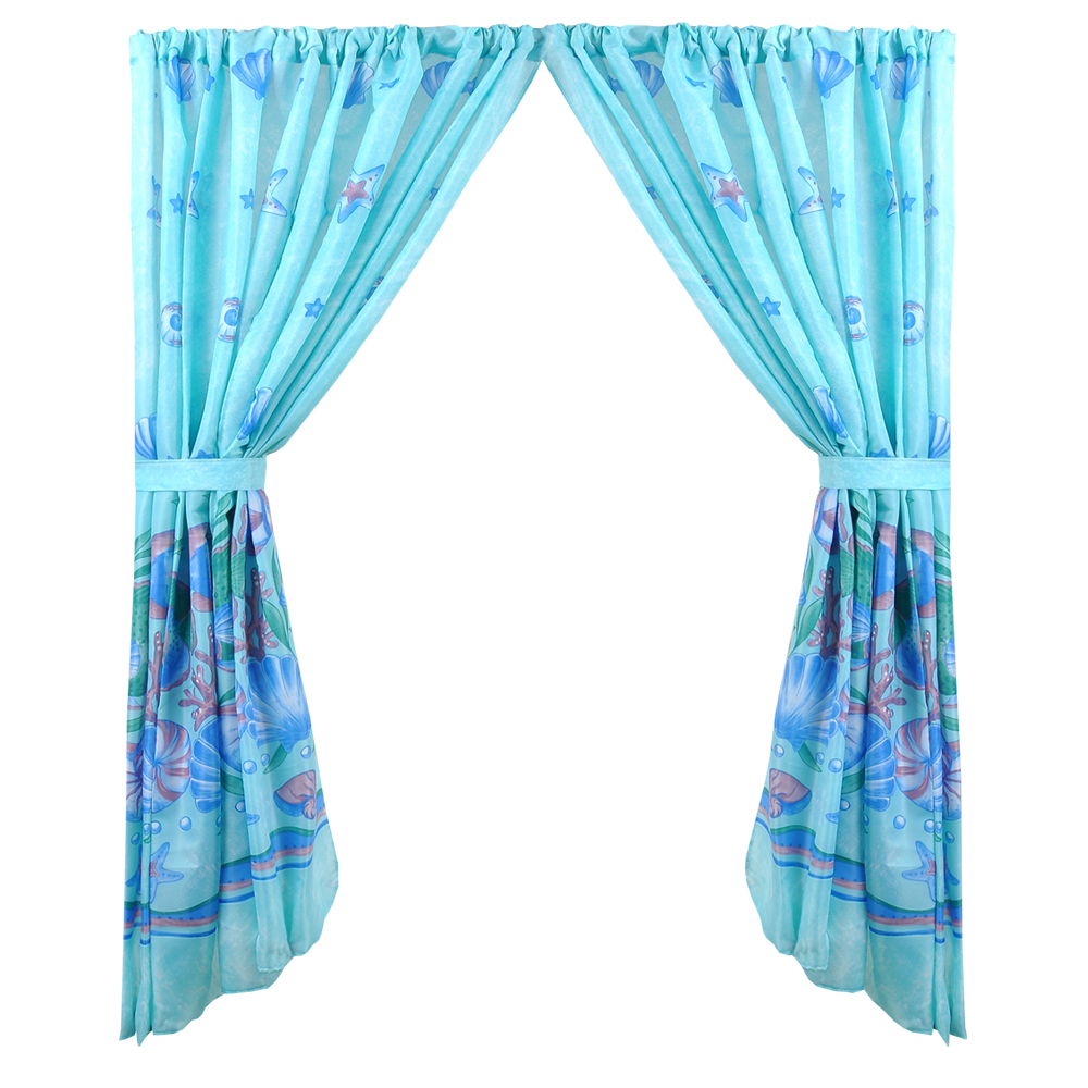 Fabric Bathroom Window Curtain Set Scenic Ocean Design W Holdbacks