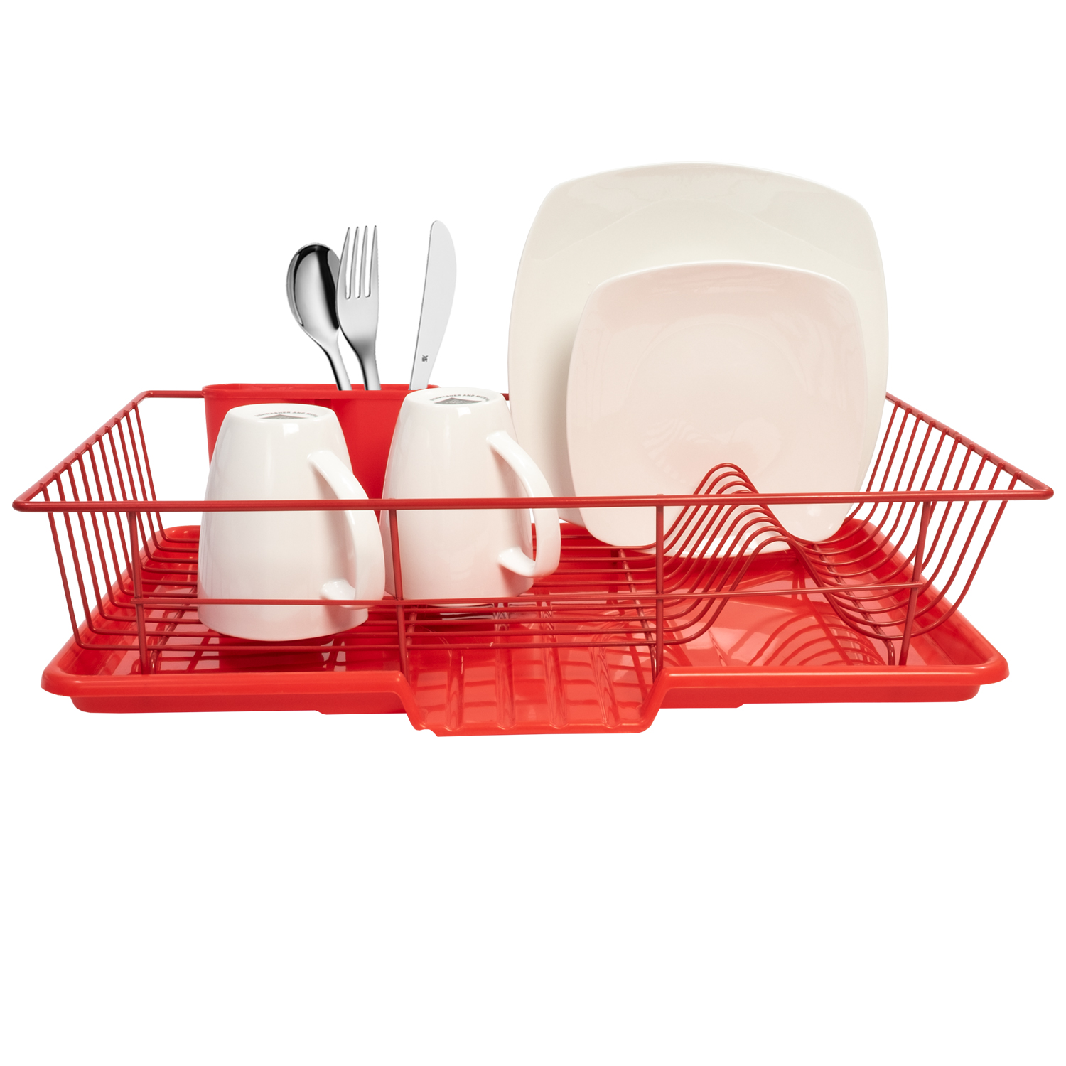 red dish drainer set