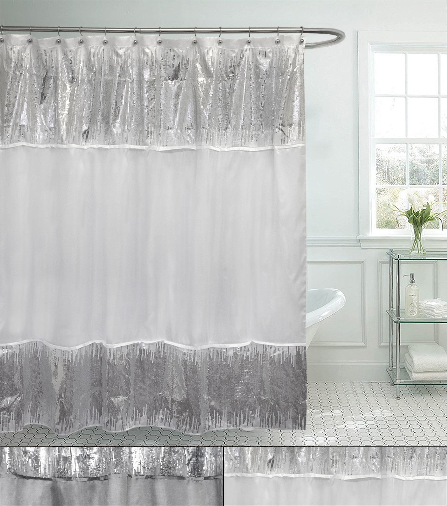 Sweet Home Collection Glamour Sequins Shower Curtain 72" x 72" eBay