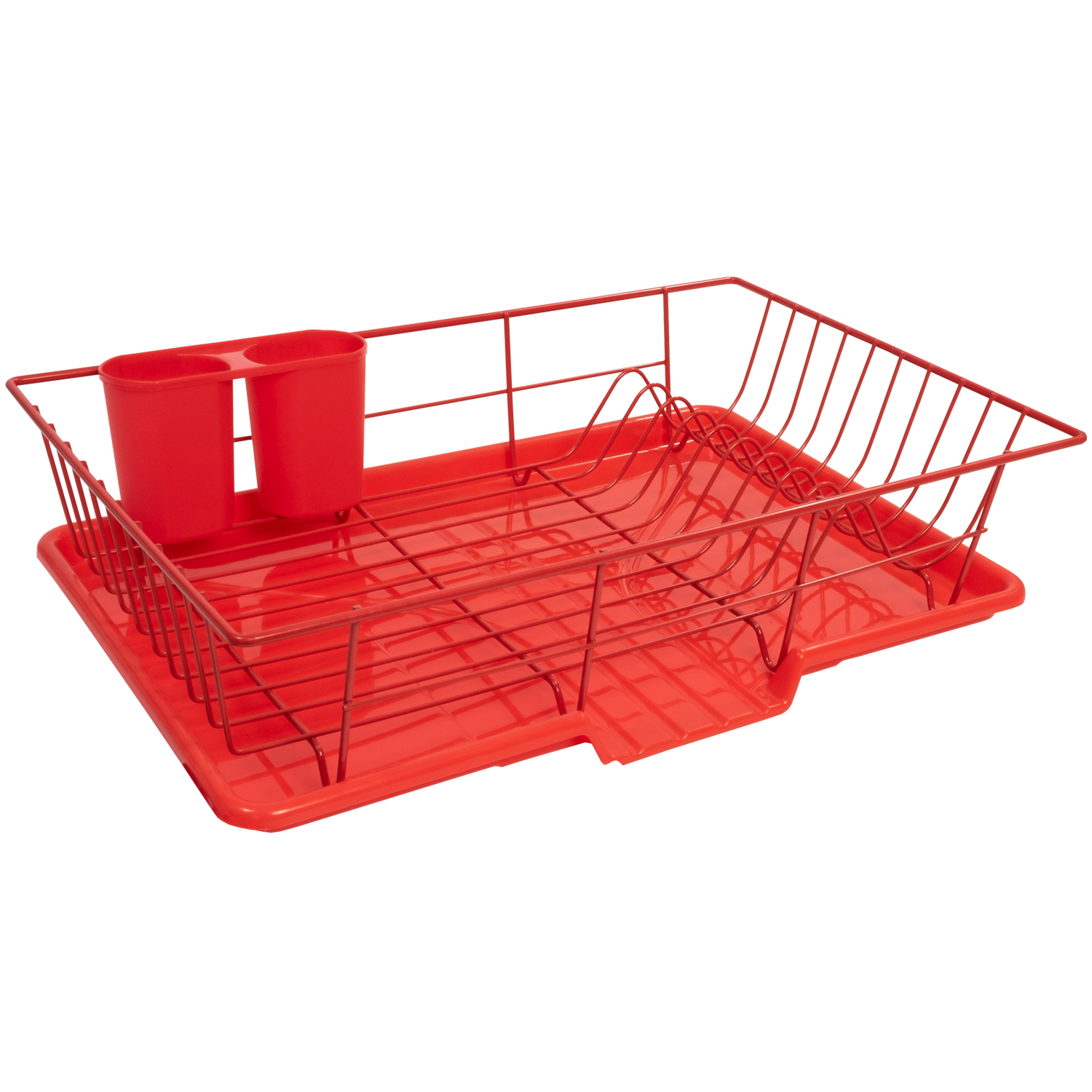 red dish drainer set